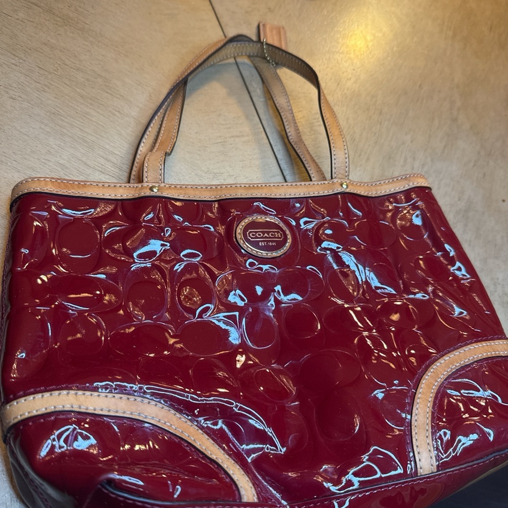 Coat Red Patent Leather Tote